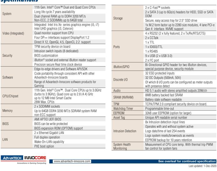 研华DPX-E145 The DPX®-E145 is a completely integrated system based on the 11th generation Intel Core embedded platform for gaming applications.