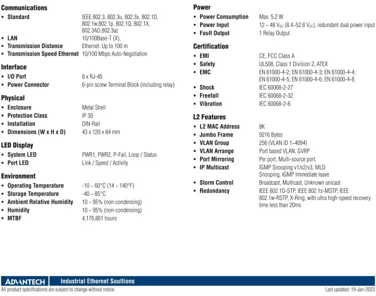 研华EKI-5528-PNMA 8端口支持 PROFINET MRP Master 协议简易网管型工业交换机