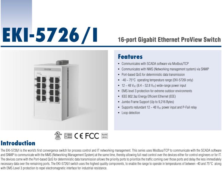 研华EKI-5726I 16端口千兆ProView（组态）系列工业以太网交换机