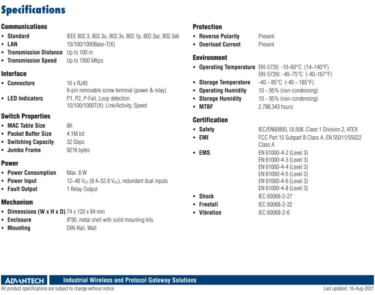 研华EKI-5726I 16端口千兆ProView（组态）系列工业以太网交换机