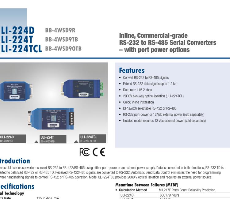 研华BB-485DRCI-PH ULI-224TE 重型工业 RS-232 至 RS-422/485 隔离转换器