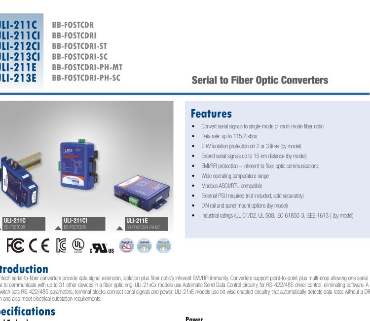 研华BB-FOSTCDRI ULI-211CI 三隔离RS-232/422/485至光纤转换器