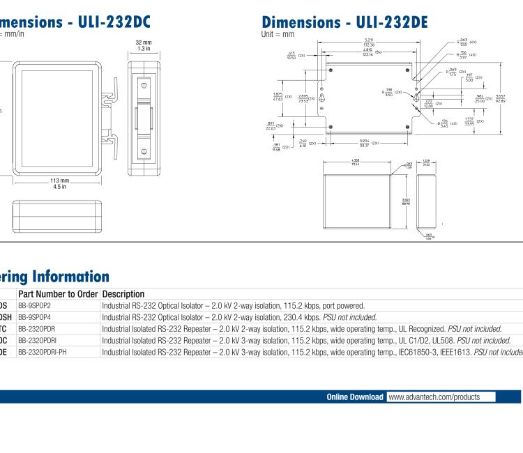研华BB-232OPDRI ULI-232DC 三隔离RS-232 DIN轨道中继器