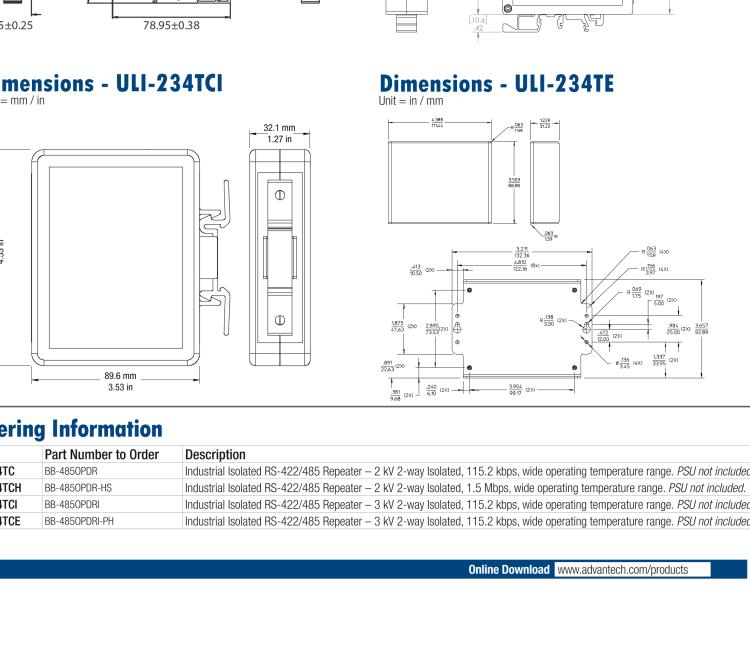 研华BB-485OPDRI ULI-234TCI RS-422/485 三层隔离中继器 DIN导轨