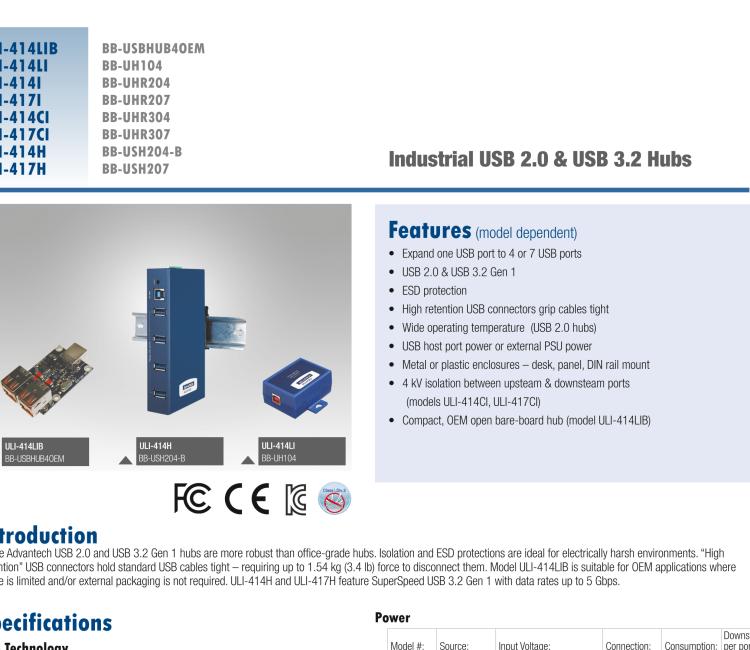 研华BB-UHR307 ULI-417CI 7 端口隔离式 USB 集线器