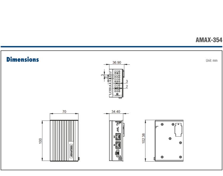 研华AMAX-354 Ultra Compact ARM-based EtherCAT Controller with Dual-Core Processor, 1 x LAN, 1 x EtherCAT, 1 x MicroSD and Slice IO expansion