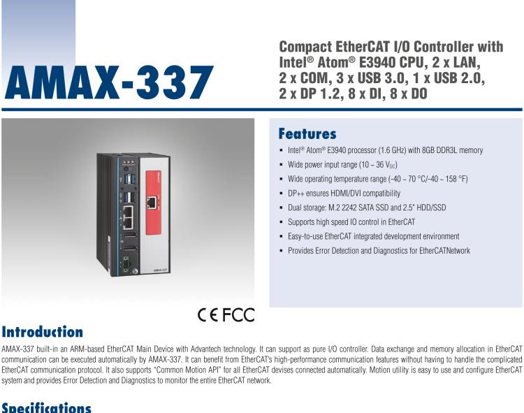 研华AMAX-337IO x86-based EtherCAT I/O Controller