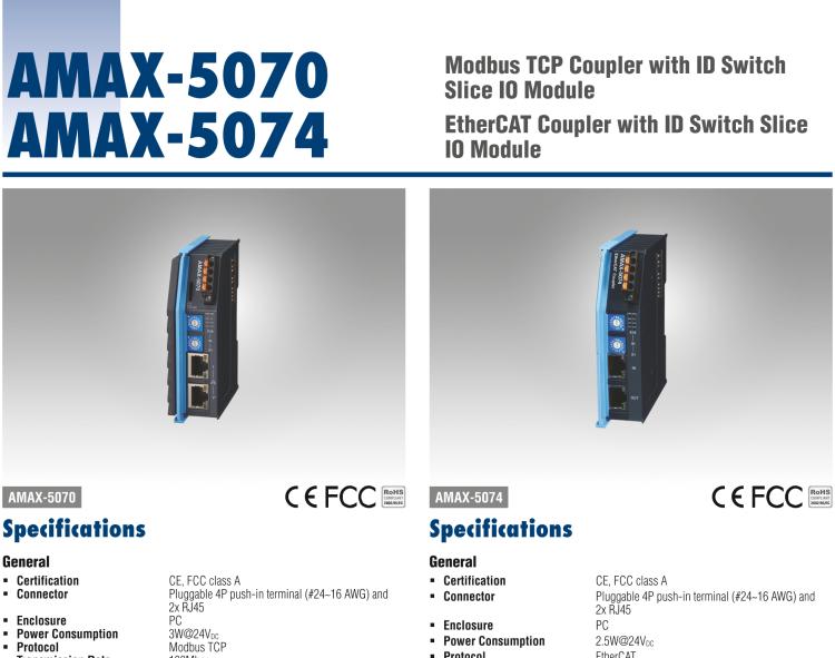 研华AMAX-5070 Modbus TCP Coupler with ID Switch Slice IO Module