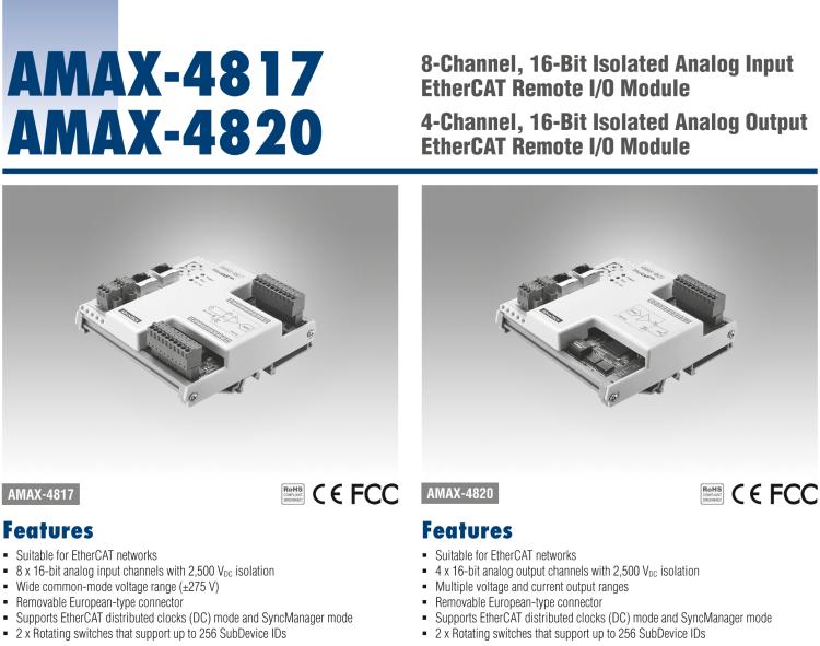 研华AMAX-4820 4 通道 16 位隔离式模拟量输出 EtherCAT 远程 I/O 模块