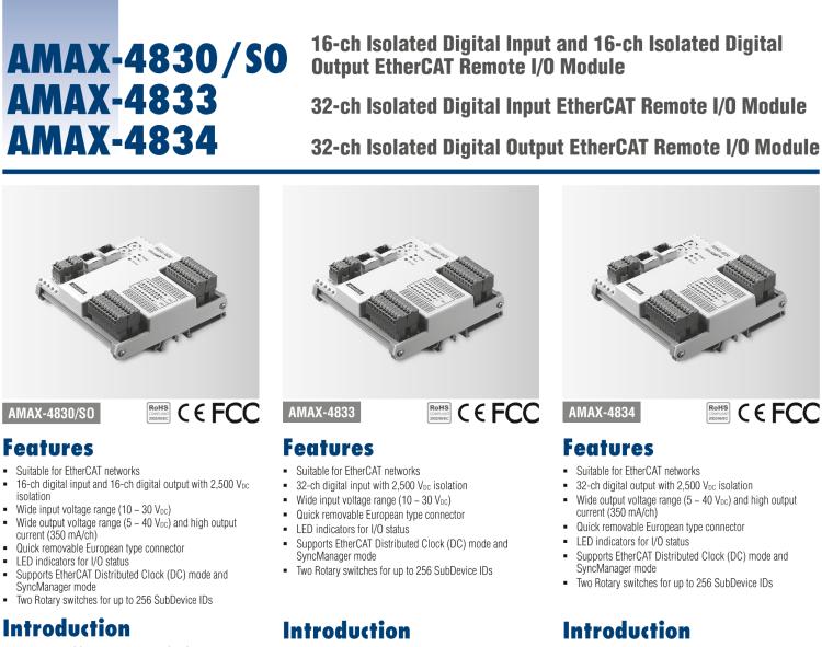 研华AMAX-4834 32-ch Isolated Digital Output EtherCAT Remote I/O Module