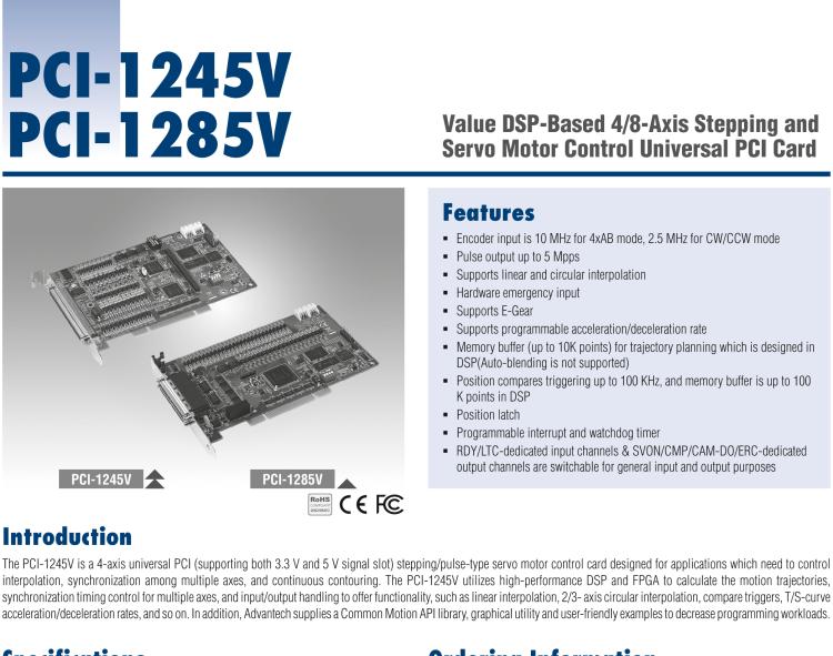 研华PCI-1285V 8轴PCI接口DSP架构加值版脉冲型运动控制卡