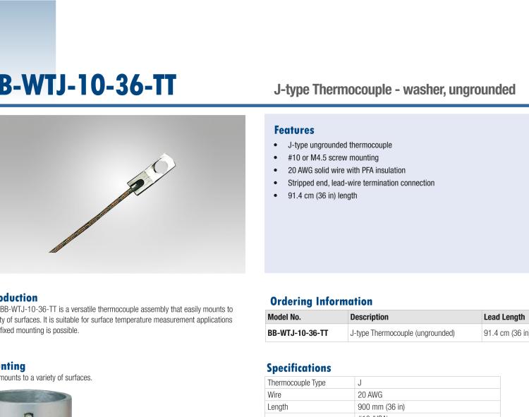 研华BB-WTJ-10-36-TT Thermocouple, J-type, #10 Mounting Hole, Ungrounded