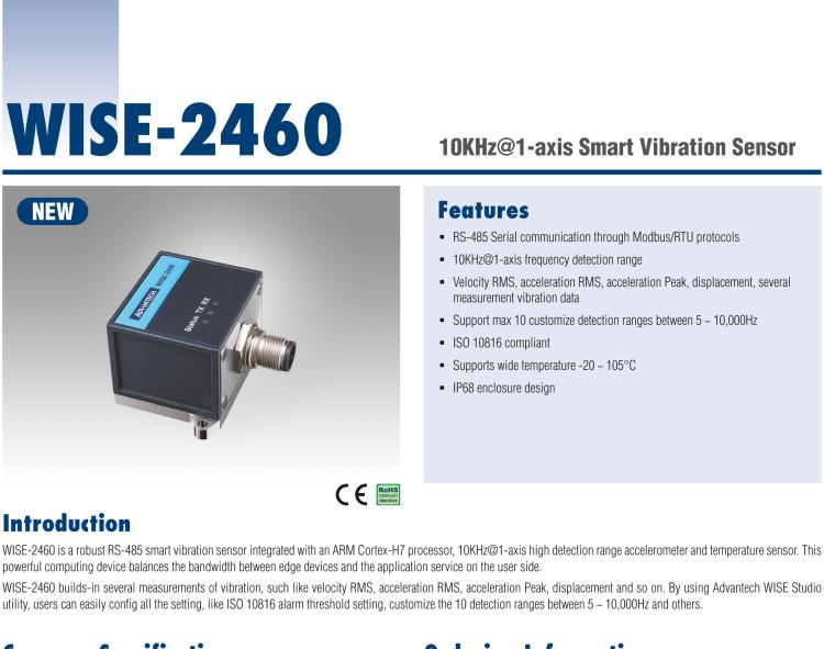 研华WISE-2460 10KHz@1-axis Smart Vibration Sensor