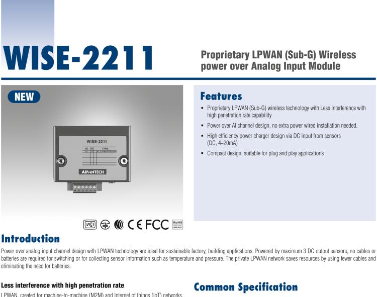 研华WISE-2211 专有LPWAN(Sub-G)无线自供电模拟量输入模块