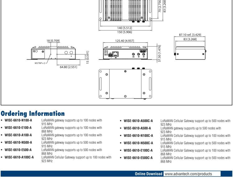研华WISE-6610-A500C Hardened LoRaWAN 8-Channel Cellular Gateway AS 923 MHz - Support 500 nodes