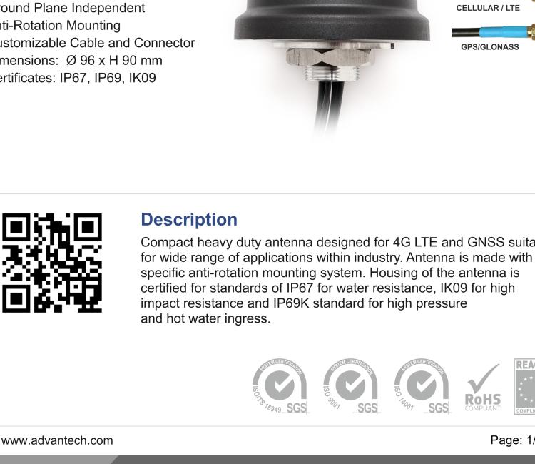 研华BB-2J7041BGFAP-300 Cellular / LTE MIMO and GNSS passive antenna