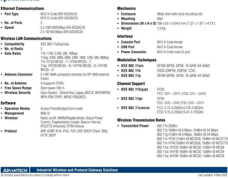 研华EKI-6333AC-M12 EN50155 Railway Concurrent Dual-Band 2T2R Wi-Fi AP/Client