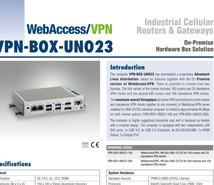 研华VPN-BOX-UPD100-500 WebAccess/VPN, Hardware Box UNO-2372, upgrade from 100 to 500 devices