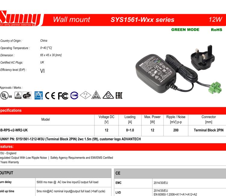 研华BB-RPS-v2-WR2-UK Wall Power supply, ICR-32xx, v2, UK plug