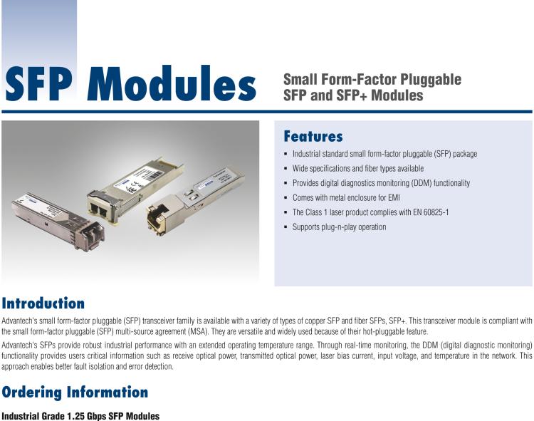 研华SFP-XSM-LCI-20K Hardened SFP+LR/10G-ED, SM1310/LC 20Km