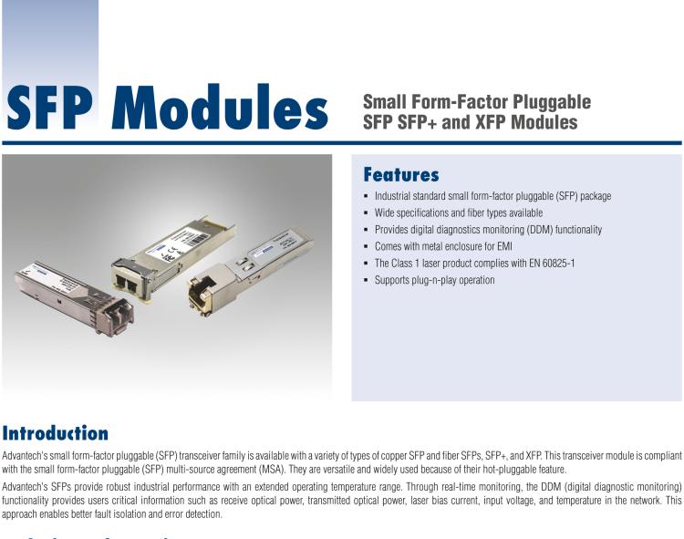 研华SFP-XSM-LC-20K SFP+LR/10G-ED, SM1310/LC 20Km, 0~70℃