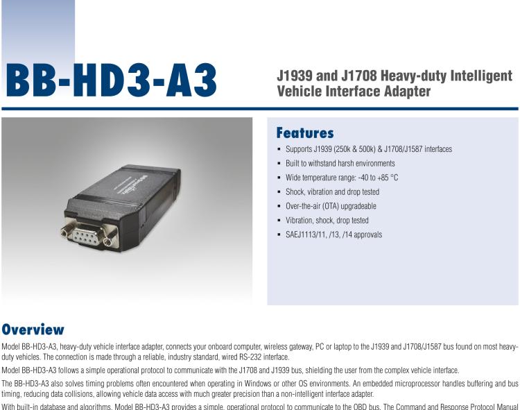 研华BB-HD3-A3 Intelligent J1708 / J1939 Heavy-duty OBD Vehicle Adapter