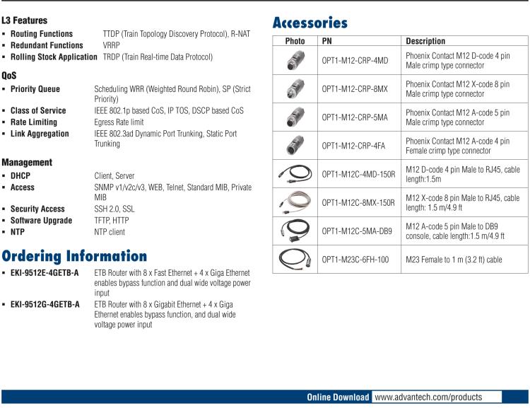 研华EKI-9512G-4GETB ETB Router with 8 x Giga Ethernet + 4 x Giga Ethernet(bypass) with dual wide voltage power input