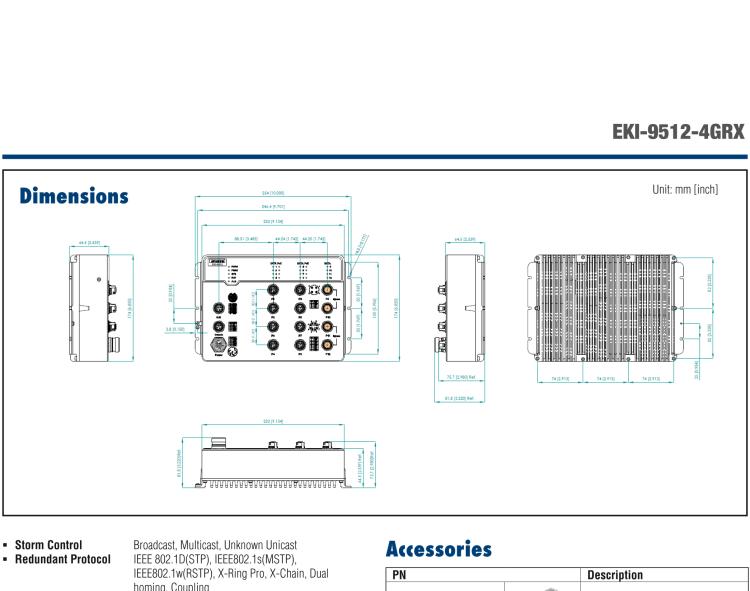 研华EKI-9512E-4GRX Layer 3 managed Ethernet Switch with 8 x Fast Ethernet and 4 x Giga Ethernet ports
