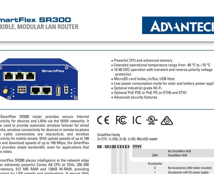 研华BB-SR30010115-SWH SmartFlex, Global, 5x Ethernet, Wi-Fi, Plastic, International Power Supply (EU, US, UK, AUS)
