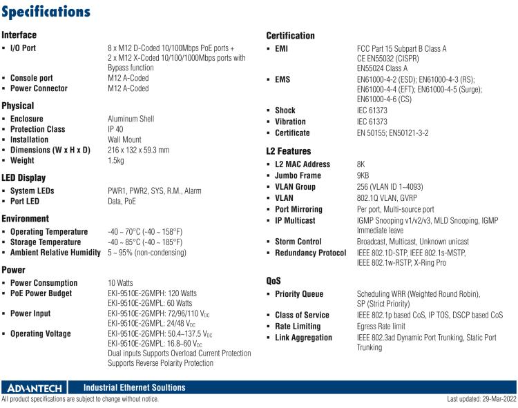 研华EKI-9510E-2GMPH 10个百兆M12 POE端口网管EN50155交换机， 支持72/96/110 VDC供电