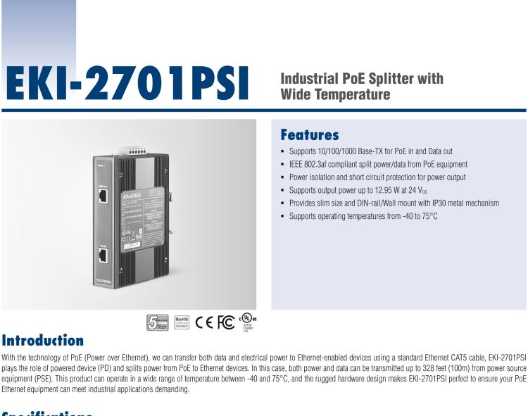 研华EKI-2701PSI 工业宽温型PoE分离器