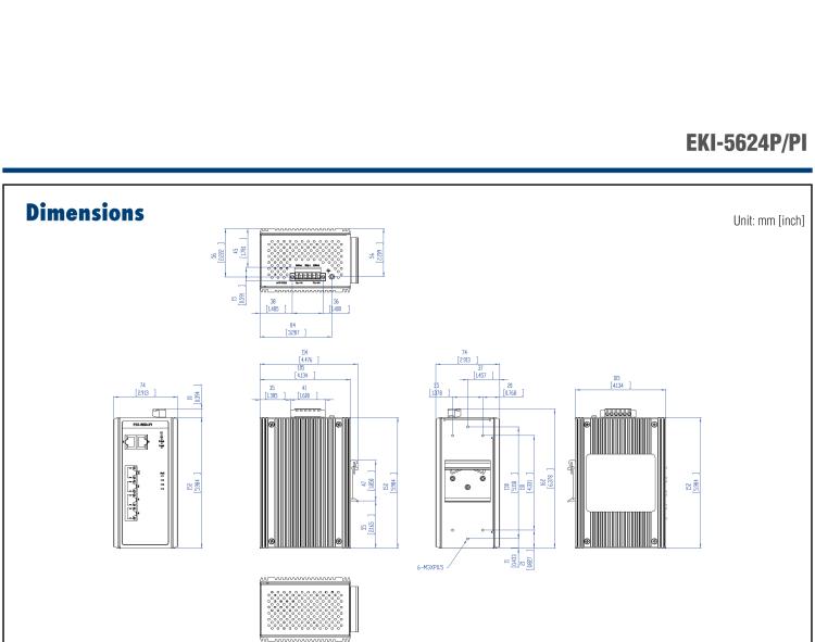 研华EKI-5624PI 4FE PoE and 2G Unmanaged Ethernet Switch, IEEE802.3af/at, E-Mark, 12V~24VDC, -40~75℃