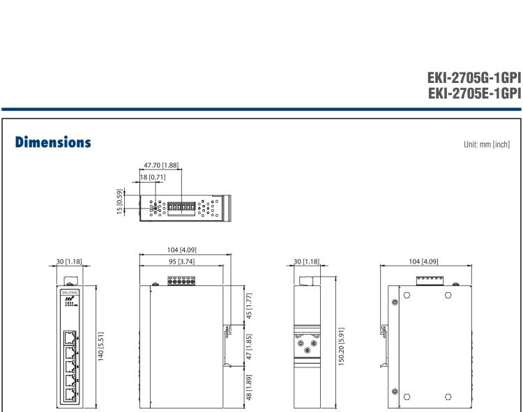 研华EKI-2705G-1GPI 4GE PoE+1GE, Unmanaged Ethernet Switch, IEEE802.3af/at, 24~48VDC, -40~75℃