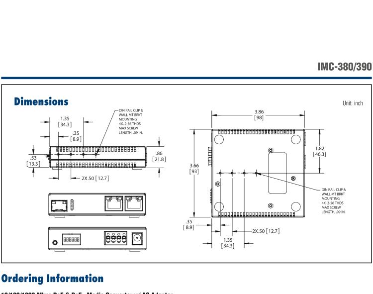 研华IMC-390-SM-PS Mini PoE+ Media Converter, 1000Mbps, Single mode 1310nm, 15km, SC, AC adapter w/o power cord