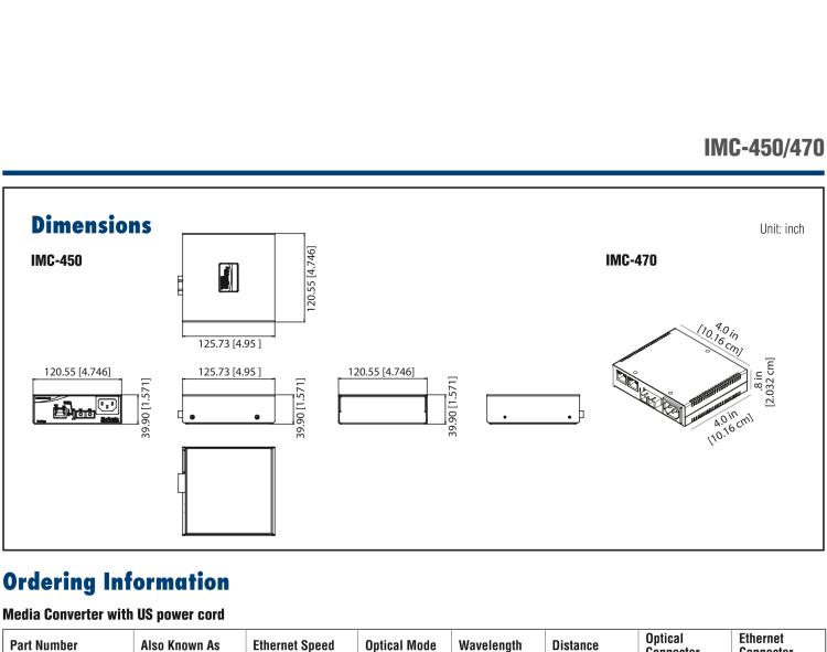 研华IMC-450-M8-US Standalone Media Converter, 100Mbps, Multimode 850nm, 2km, ST, AC adapter (also known as McBasic 855-10930 )