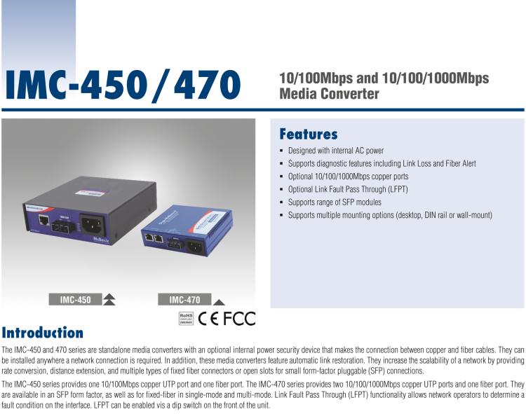 研华IMC-450-MMST Standalone Media Converter, 100Mbps, Multimode 1300nm, 5km, ST