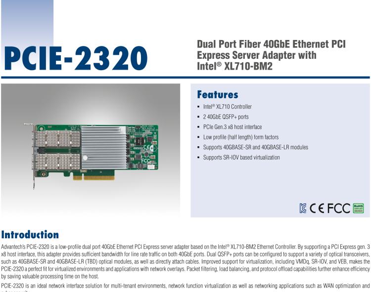 研华PCIE-2320 Dual Port Fiber 40GbE Ethernet PCI Express Server Adapter with Intel® XL710-BM2