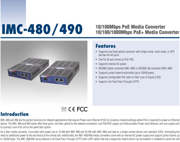 研华IMC-480-M8 Standalone PoE Media Converter, 100Mbps, Multimode 850nm, 2km, SC