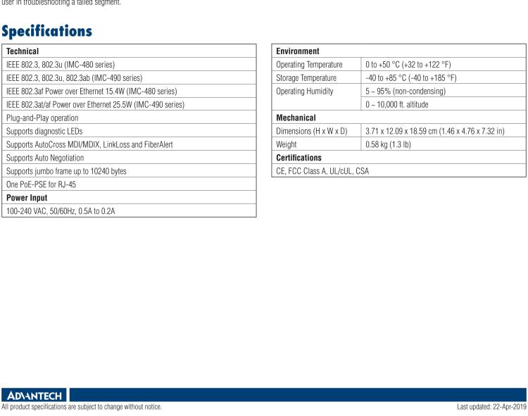 研华IMC-480-M8ST Standalone PoE Media Converter, 100Mbps, Multimode 850nm, 2km, ST