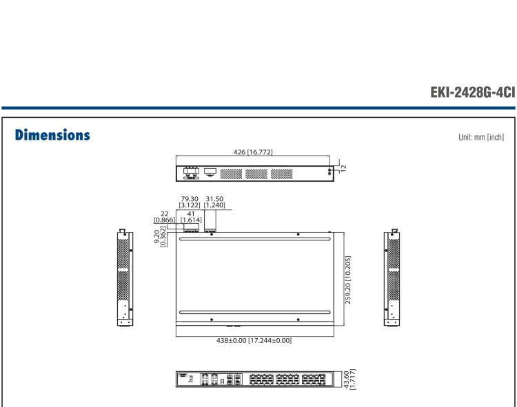 研华EKI-2428G-4CI 24GE+4G组合非托管以太网交换机，19“机架式，-40~75℃