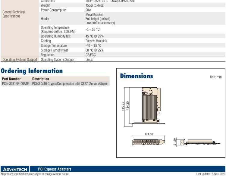 研华PCIE-3031 PCIe 3.0, x16 Crypto/ Compression Intel C627 Server Adapter