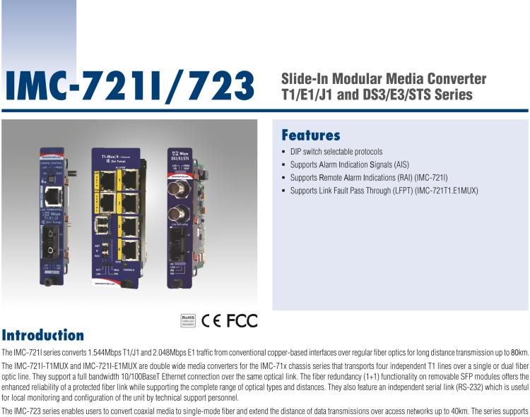 研华IMC-723-SSER Managed Modular Media Converter, DS3, Single-Strand 1550xmt, 40km, SC (also known as iMcV 850-14413)