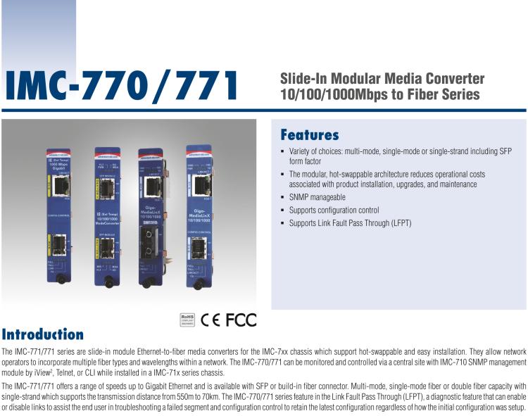 研华IMC-771-SE Managed Modular Media Converter, 1000Mbps, Single mode 1310nm, 40km, SC (also known as iMcV 850-15513)