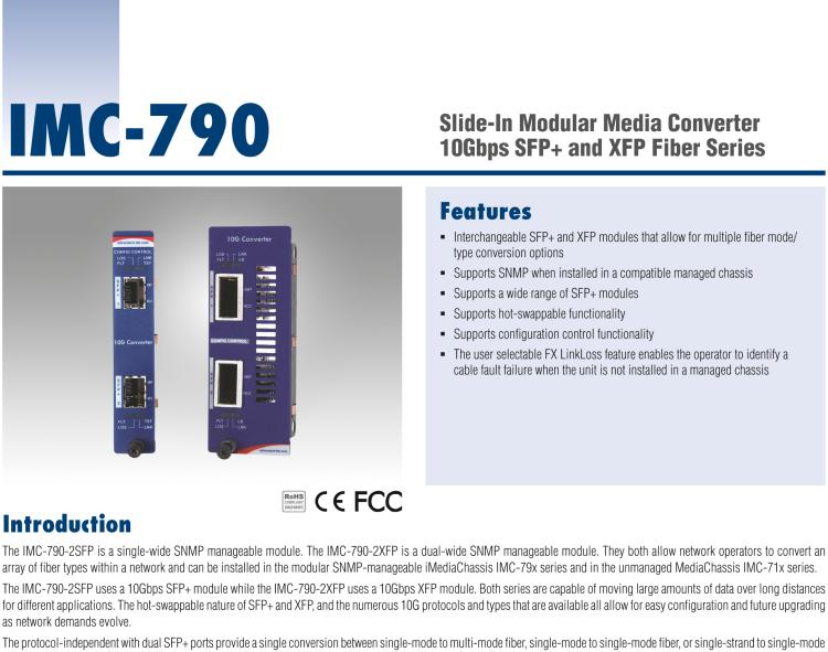 研华IMC-790-2XFP Managed Modular Media Converter, 10G, 2xXFP (also known as iMcV 860-12100)