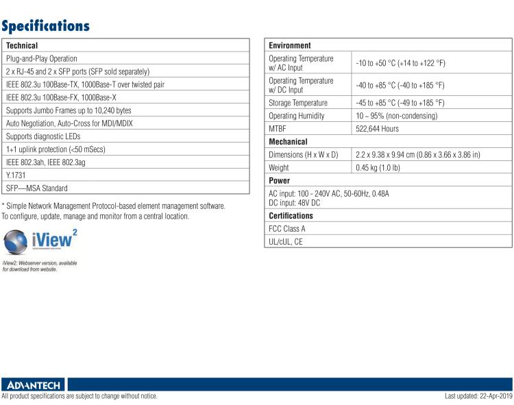 研华IMC-574I-SFP Managed Hardened Media Converter, 1000Mbps, 2xSFP (also known as IE-Multiway 854-11121)