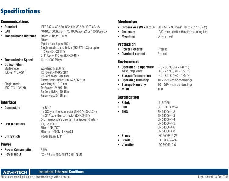 研华EKI-2741SX 工业级千兆以太网光电转换器