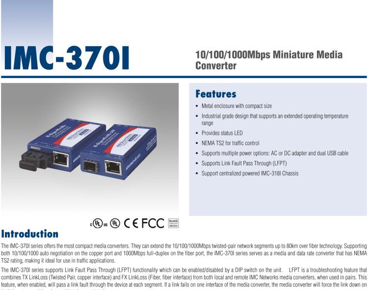 研华IMC-370I-SM-B Mini Hardened Media Converter, 1000Mbps, Single mode 1310nm, LFPT, 10km, SC
