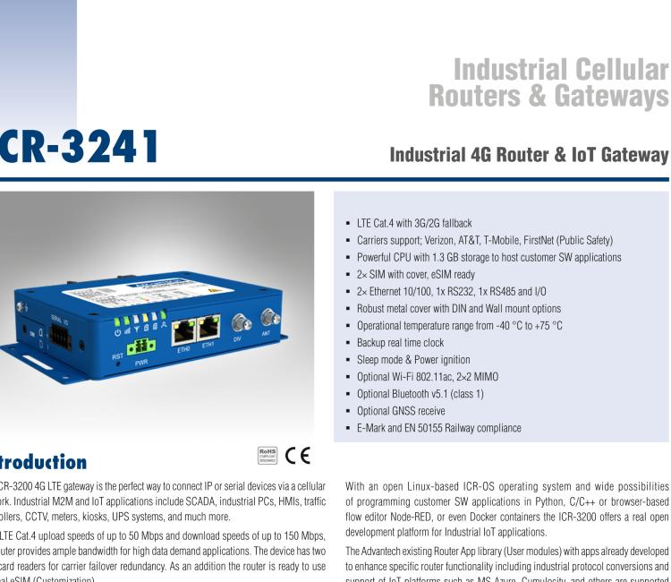 研华ICR-3241W-1ND ICR-3200, NAM, FirstNet, 2x Ethernet, 1x RS232, 1x RS485, Wi-Fi, Metal, Without Accessories