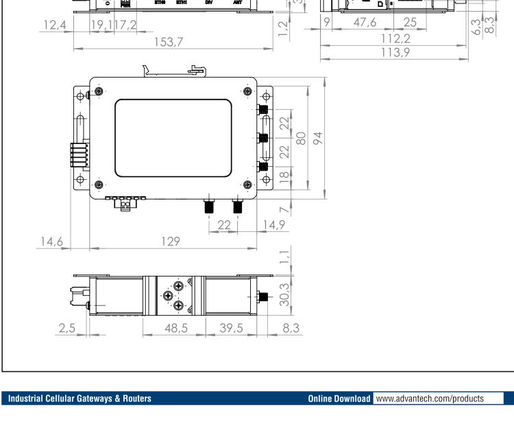 研华ICR-3232W ICR-3200, AUS/NZ, 2x Ethernet, 1x RS232, 1x RS485, Wi-Fi, Metal, Without Accessories