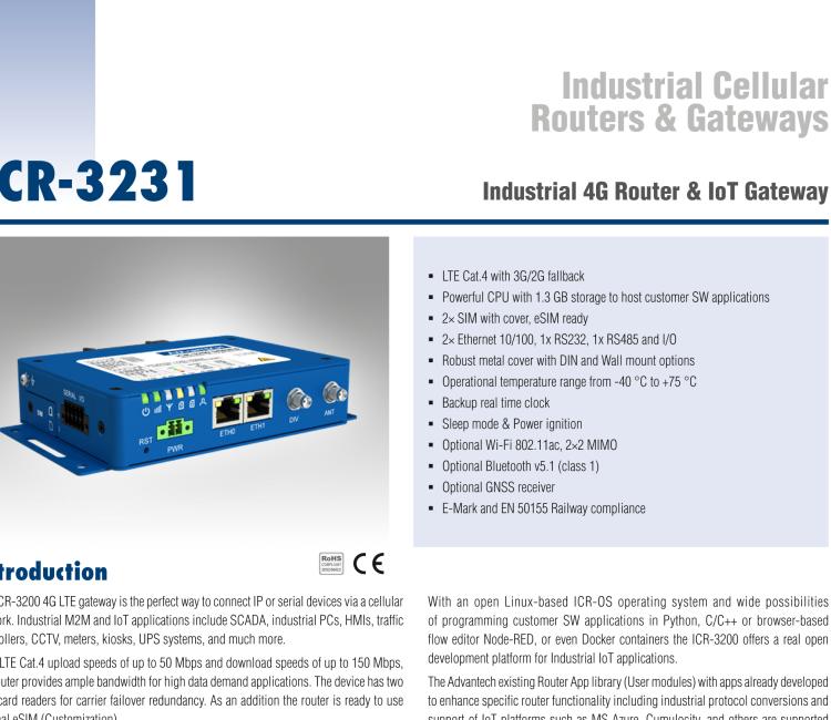 研华ICR-3231 ICR-3200, LTE catM1, NB-IoT, 1x Ethernet, 1xRS232, 1xRS485, SUPERCAP, Without Accessories